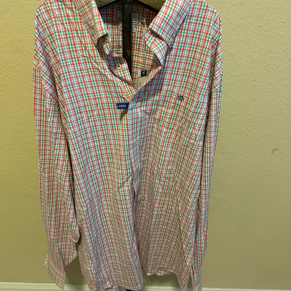 Southern Tide Red and Green Casual Button Down Shirt